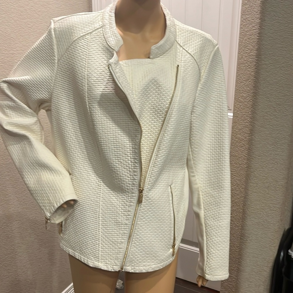 CALVIN KLEIN WHITE LEATHER JACKET SZ XL